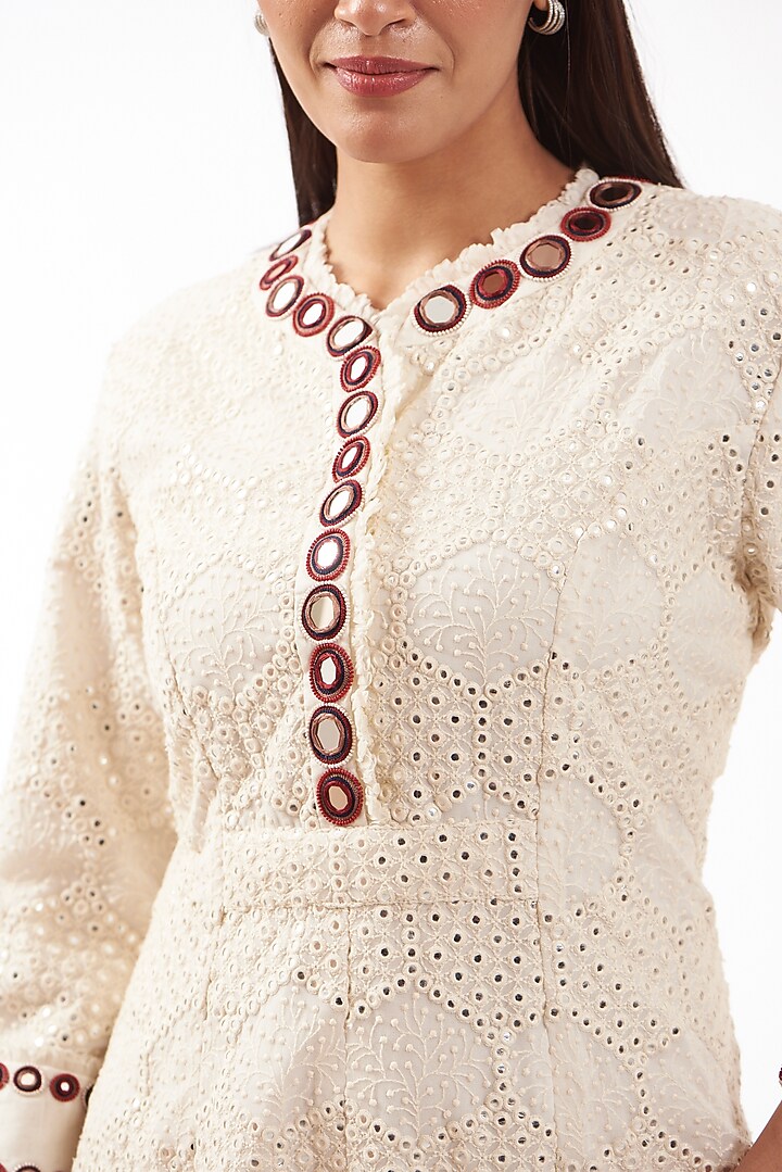 White Georgette Chevron Embroidered Vacation Dress by Twenty Nine at Pernia's Pop Up Shop