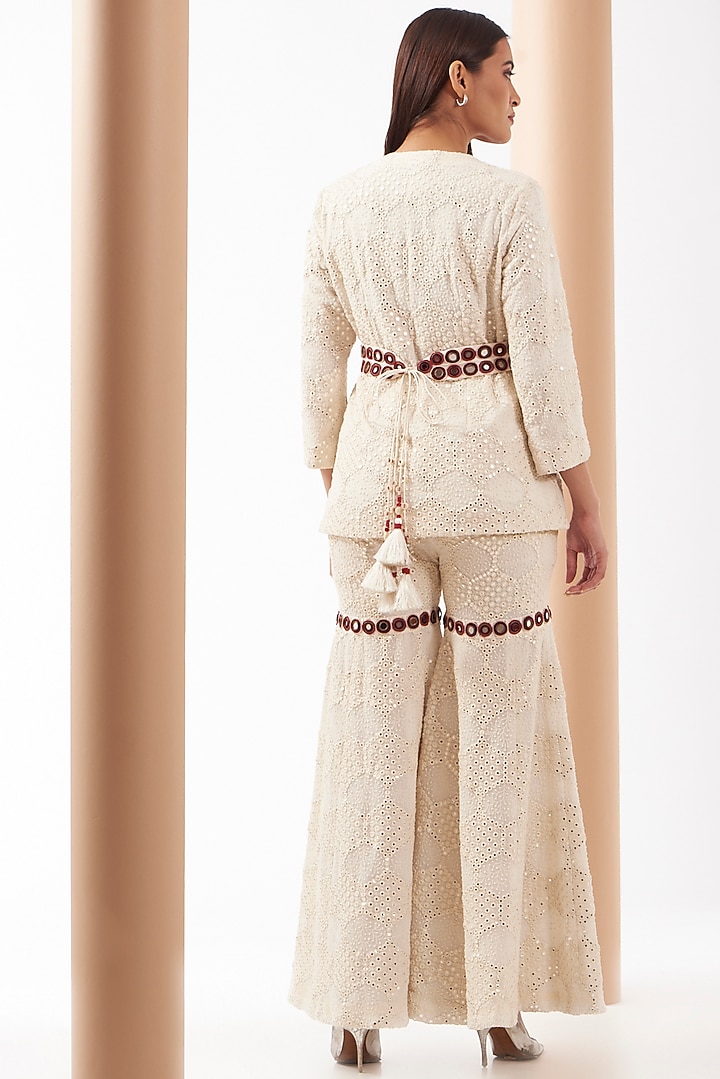 White Georgette Chevron Embroidered Jacket by Twenty Nine at Pernia's Pop Up Shop