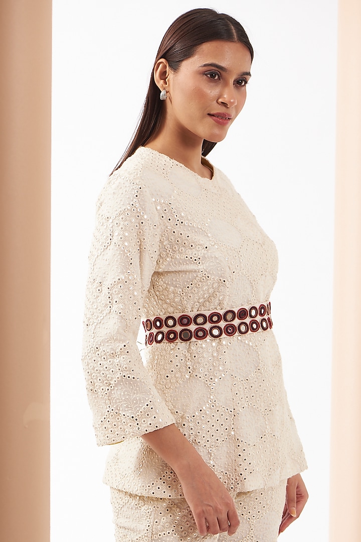 White Georgette Chevron Embroidered Jacket by Twenty Nine at Pernia's Pop Up Shop