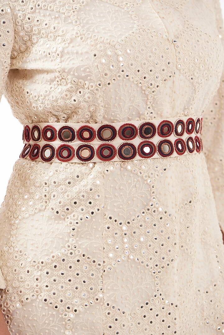 White Georgette Chevron Embroidered Jacket by Twenty Nine at Pernia's Pop Up Shop