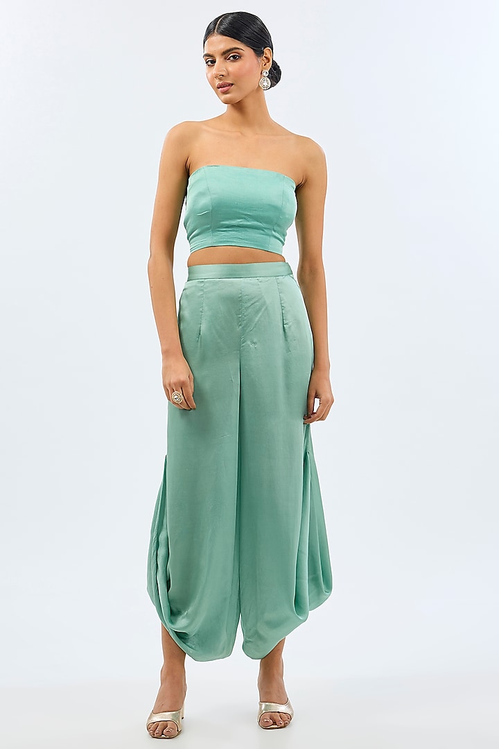 Green Modal Silk Afghani Dhoti Pants by Twenty Nine at Pernia's Pop Up Shop