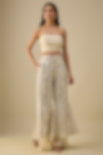 Off-White Georgette 3D Embellished Sharara Pants by Twenty Nine at Pernia's Pop Up Shop
