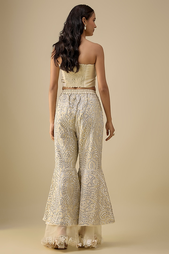 Off-White Georgette 3D Embellished Sharara Pants by Twenty Nine at Pernia's Pop Up Shop