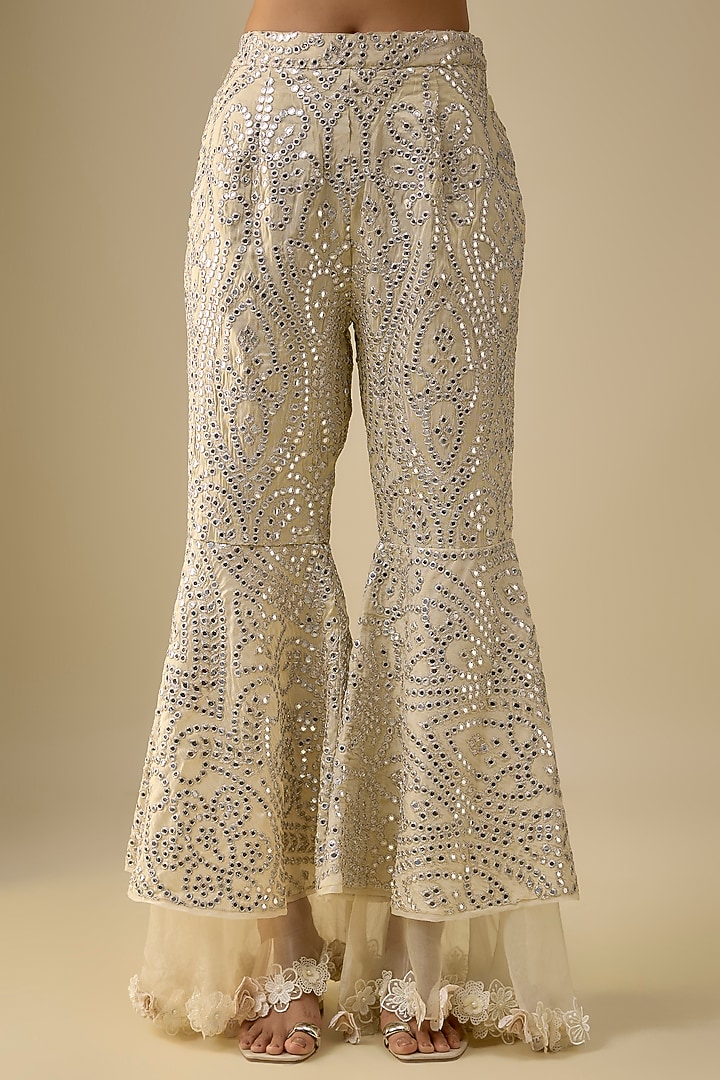 Off-White Georgette 3D Embellished Sharara Pants by Twenty Nine at Pernia's Pop Up Shop