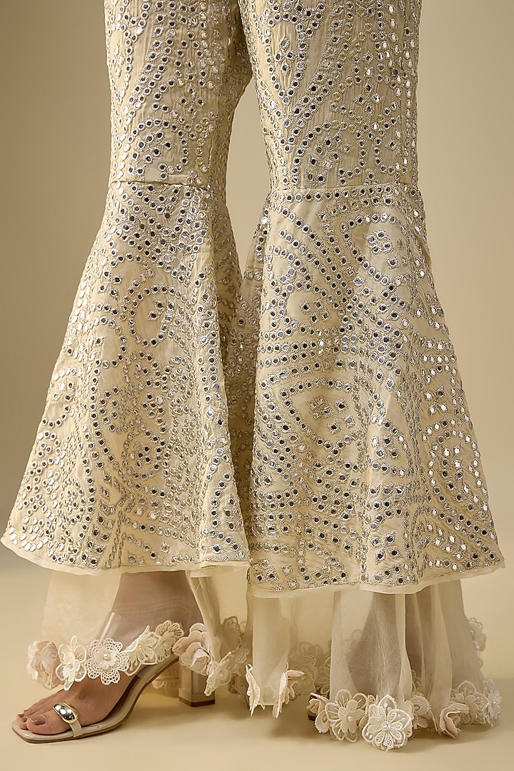 Off-White Georgette 3D Embellished Sharara Pants by Twenty Nine at Pernia's Pop Up Shop