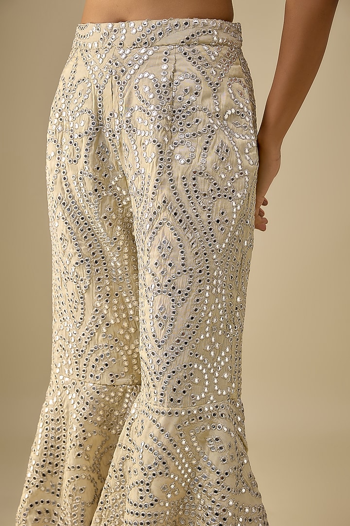 Off-White Georgette 3D Embellished Sharara Pants by Twenty Nine at Pernia's Pop Up Shop