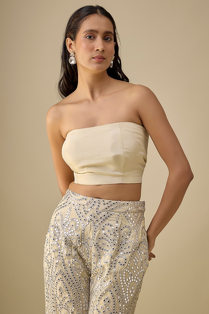 Off-White Stretch Satin Bandeau by Twenty Nine at Pernia's Pop Up Shop