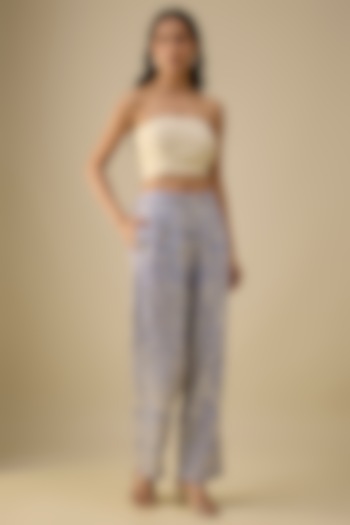 Ice Blue Georgette Chikankari Straight Pants by Twenty Nine at Pernia's Pop Up Shop