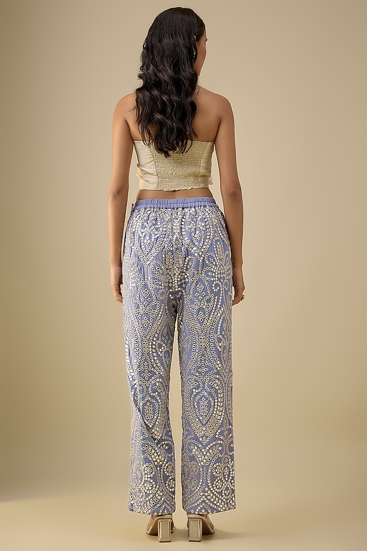 Ice Blue Georgette Chikankari Straight Pants by Twenty Nine at Pernia's Pop Up Shop