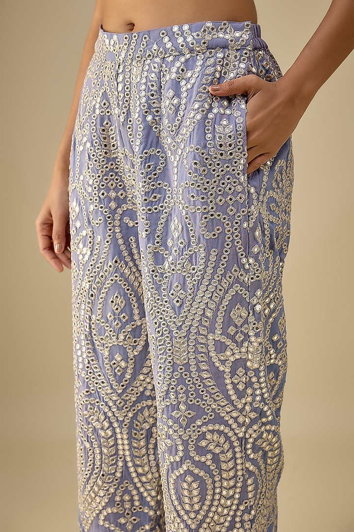 Ice Blue Georgette Chikankari Straight Pants by Twenty Nine at Pernia's Pop Up Shop