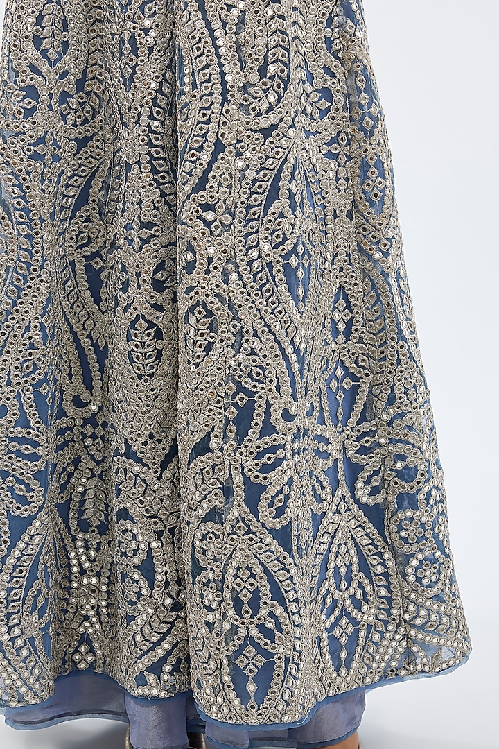 Blue Tulle Zari Mirror Work Sleeveless Jacket by Twenty Nine at Pernia's Pop Up Shop