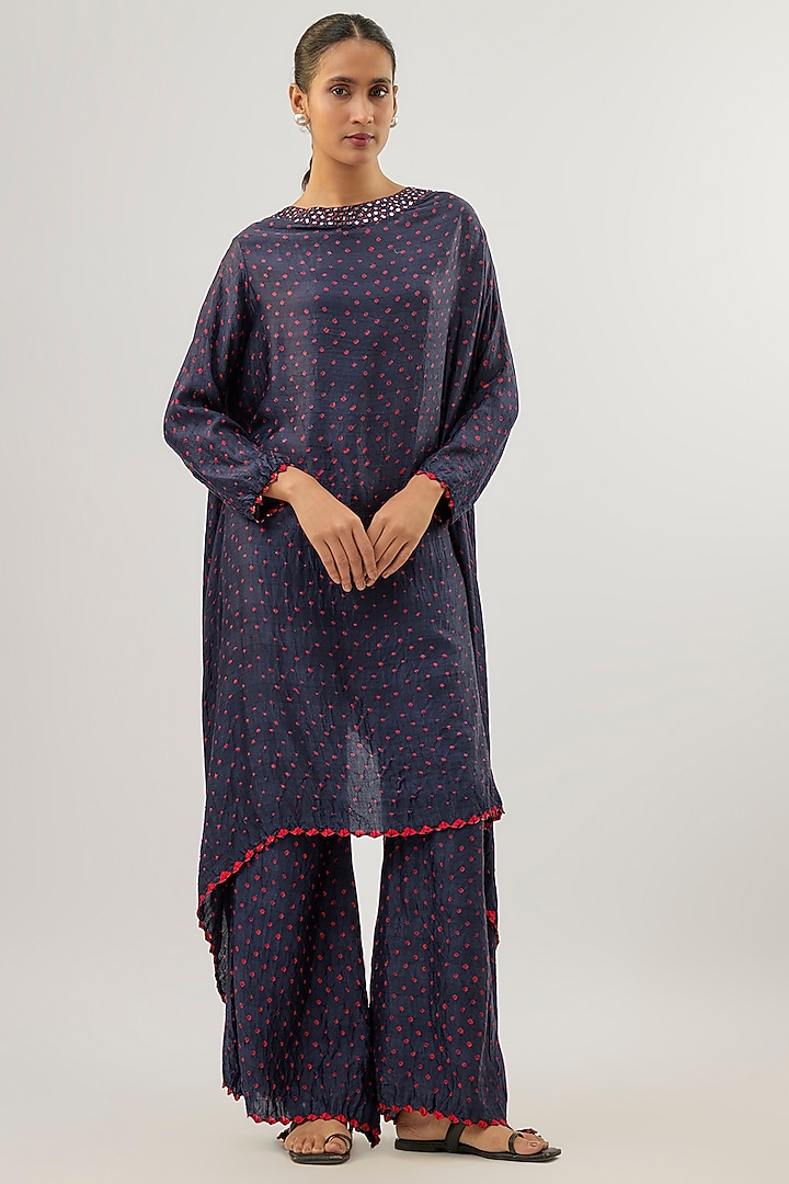 Navy Silk Bandhani Top by Twenty Nine at Pernia's Pop Up Shop