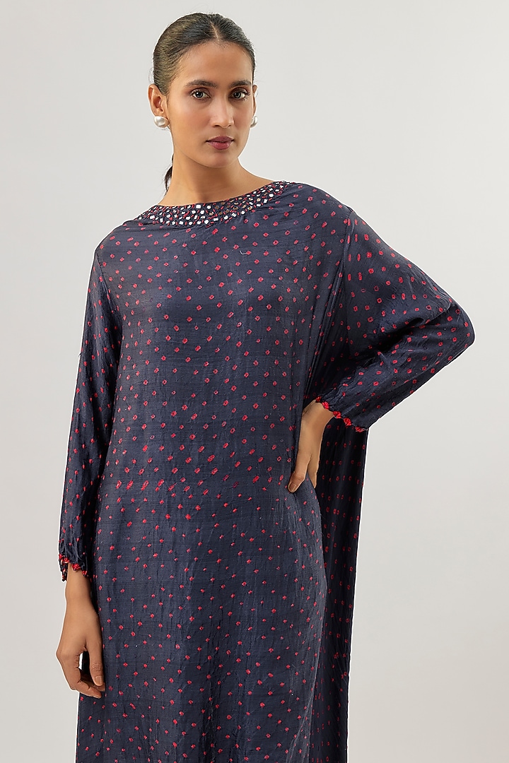 Navy Silk Bandhani Top by Twenty Nine at Pernia's Pop Up Shop