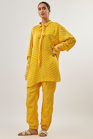 Yellow Silk Bow-Tie Collar Top by Twenty Nine