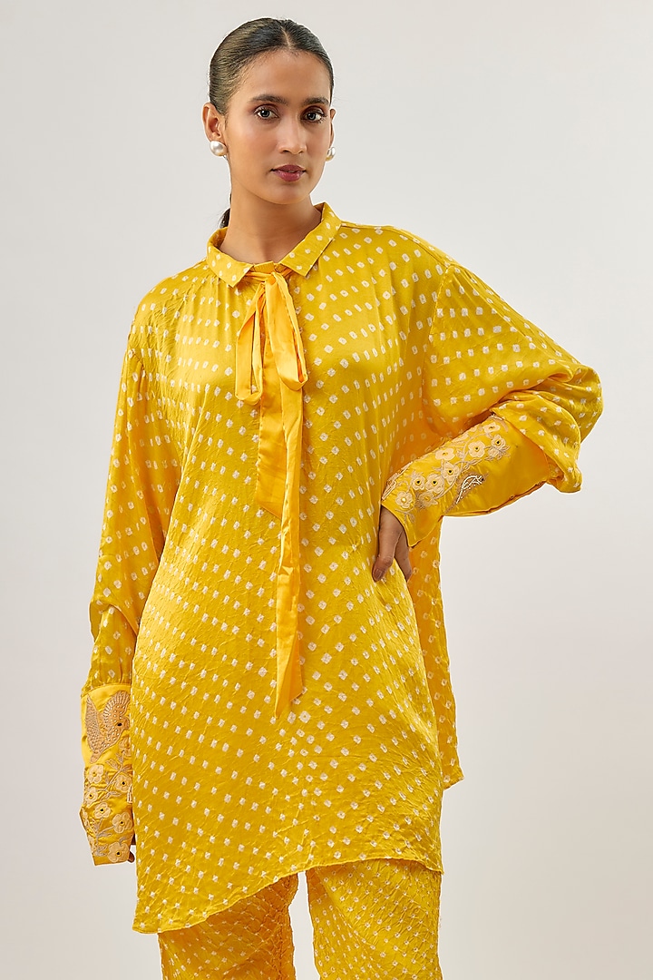Yellow Silk Bow-Tie Collar Top by Twenty Nine at Pernia's Pop Up Shop