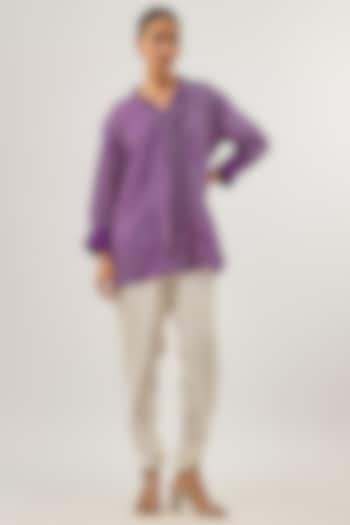 Purple Silk Bandhani Knotted Shirt by Twenty Nine at Pernia's Pop Up Shop