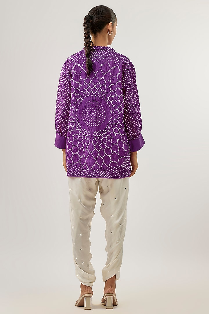 Purple Silk Bandhani Knotted Shirt by Twenty Nine at Pernia's Pop Up Shop