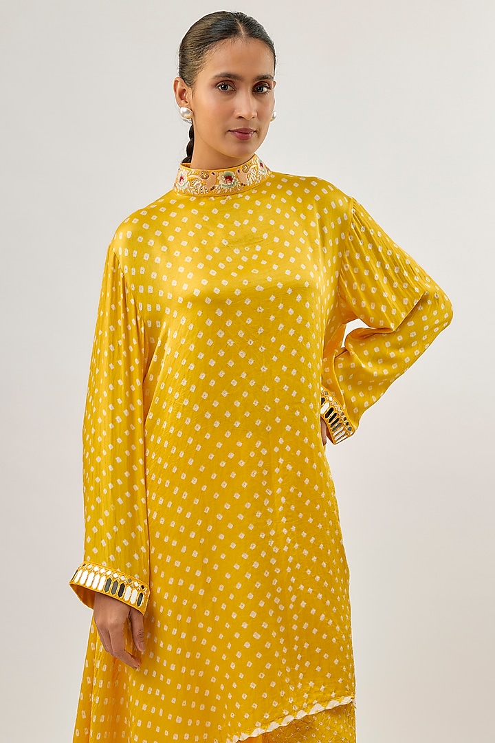 Yellow Gajji Silk Bandhani Tunic by Twenty Nine at Pernia's Pop Up Shop
