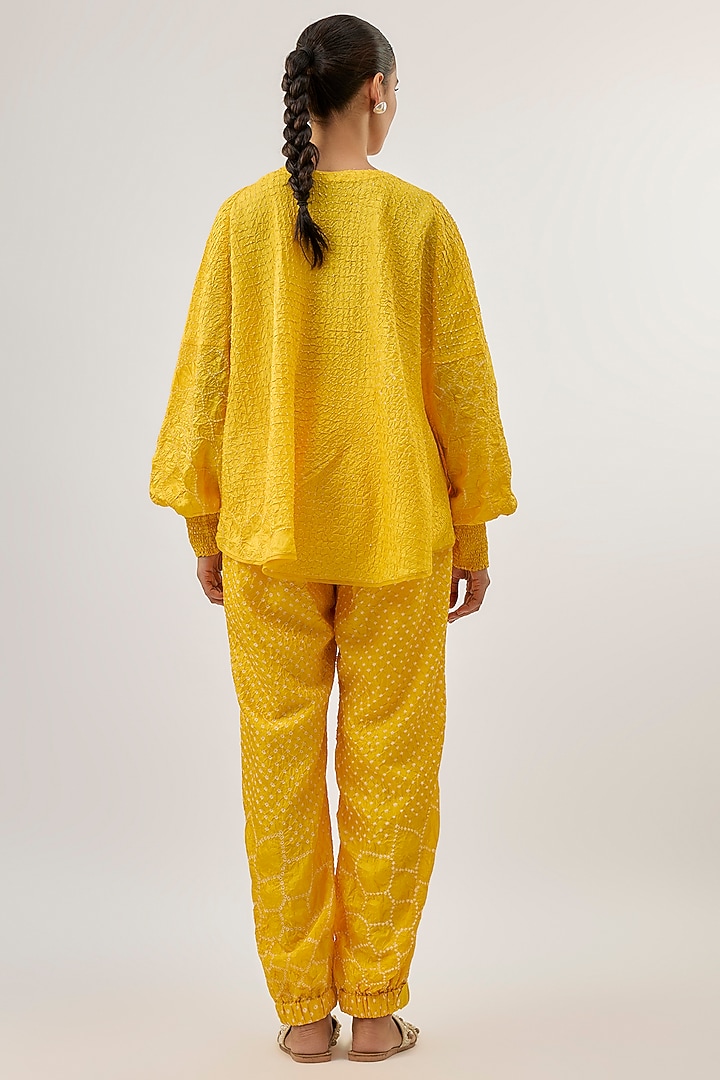 Yellow Silk Bandhani Jogger Pants by Twenty Nine at Pernia's Pop Up Shop