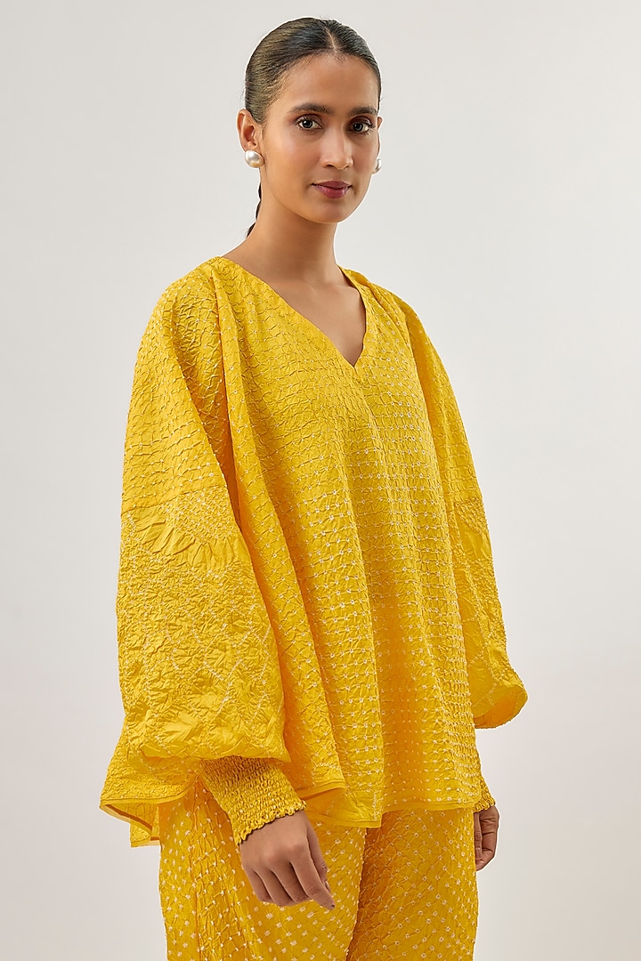 Yellow Silk Bandhani Jogger Pants by Twenty Nine at Pernia's Pop Up Shop