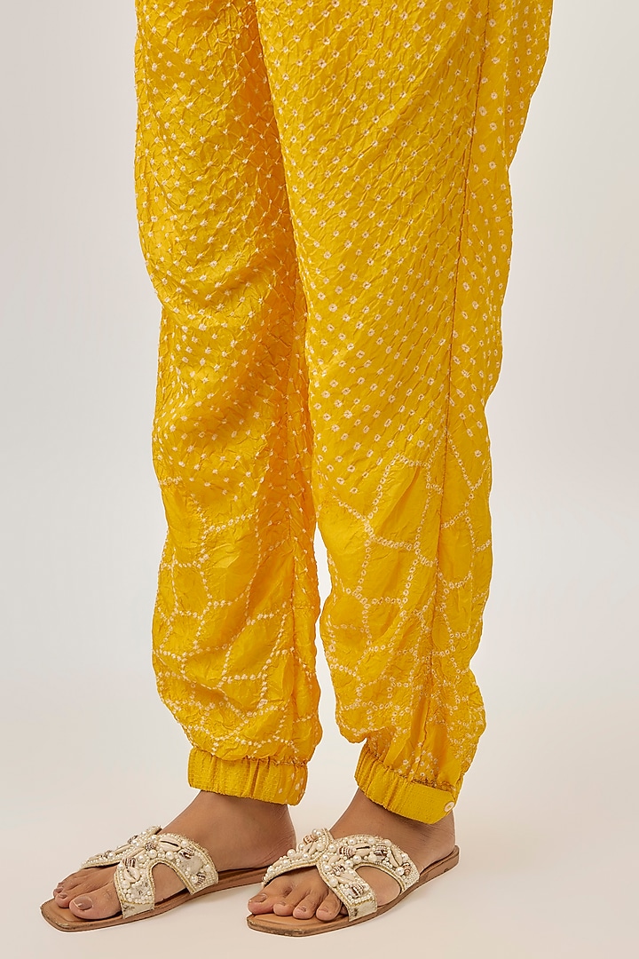 Yellow Silk Bandhani Jogger Pants by Twenty Nine at Pernia's Pop Up Shop