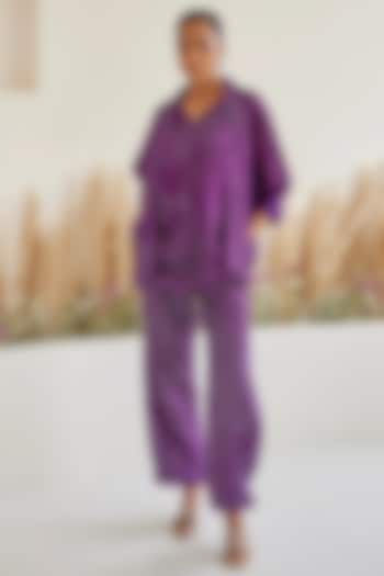 Purple Crushed Silk Bandhani Tie-Dyed Palazzo Pants by Twenty Nine at Pernia's Pop Up Shop