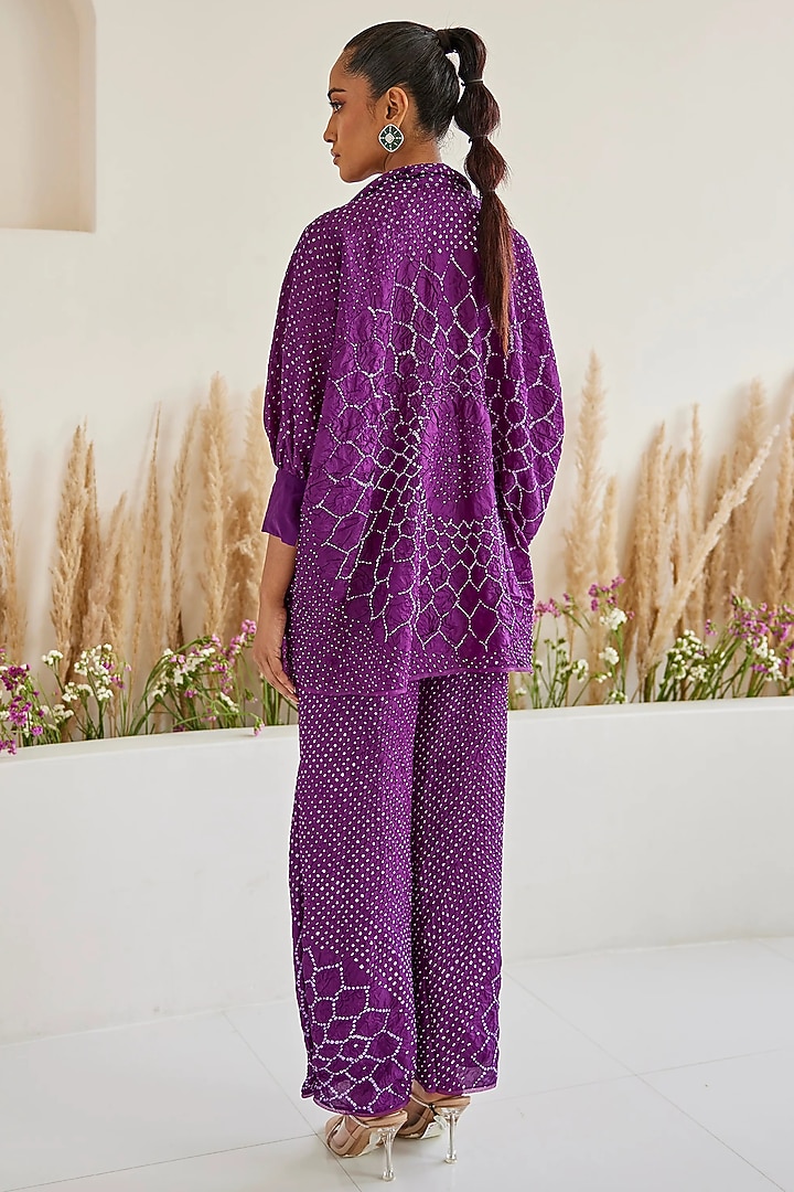 Purple Crushed Silk Bandhani Tie-Dyed Palazzo Pants by Twenty Nine at Pernia's Pop Up Shop