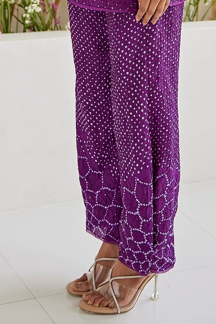 Purple Crushed Silk Bandhani Tie-Dyed Palazzo Pants by Twenty Nine at Pernia's Pop Up Shop