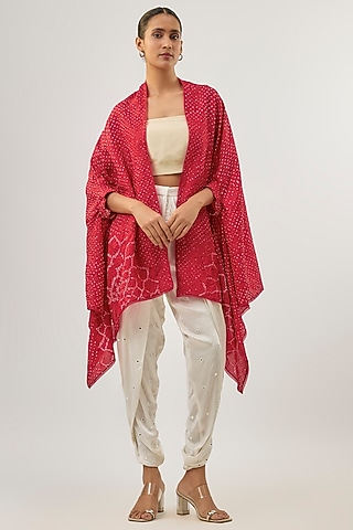 Red Silk Bandhani Cape Top by Twenty Nine