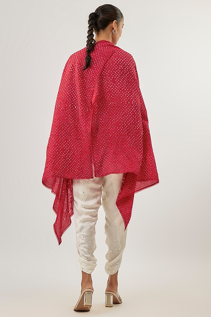 Red Silk Bandhani Cape Top by Twenty Nine at Pernia's Pop Up Shop