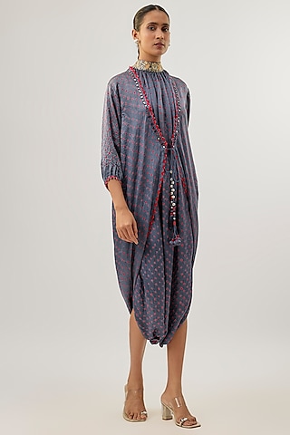 Grey Gaji Silk Dhoti Pant Saree by Twenty Nine
