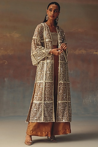 Multi-Colored Soft Net Mirror Work Overlay Jacket by Twenty Nine
