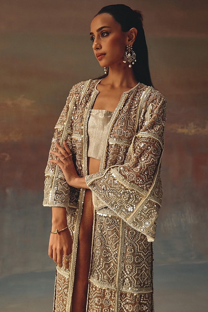 Silver Brocade Mirror Work Bandeau by Twenty Nine at Pernia's Pop Up Shop