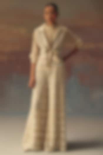 Ivory Georgette High-Neck Gathered Shirt by Twenty Nine at Pernia's Pop Up Shop