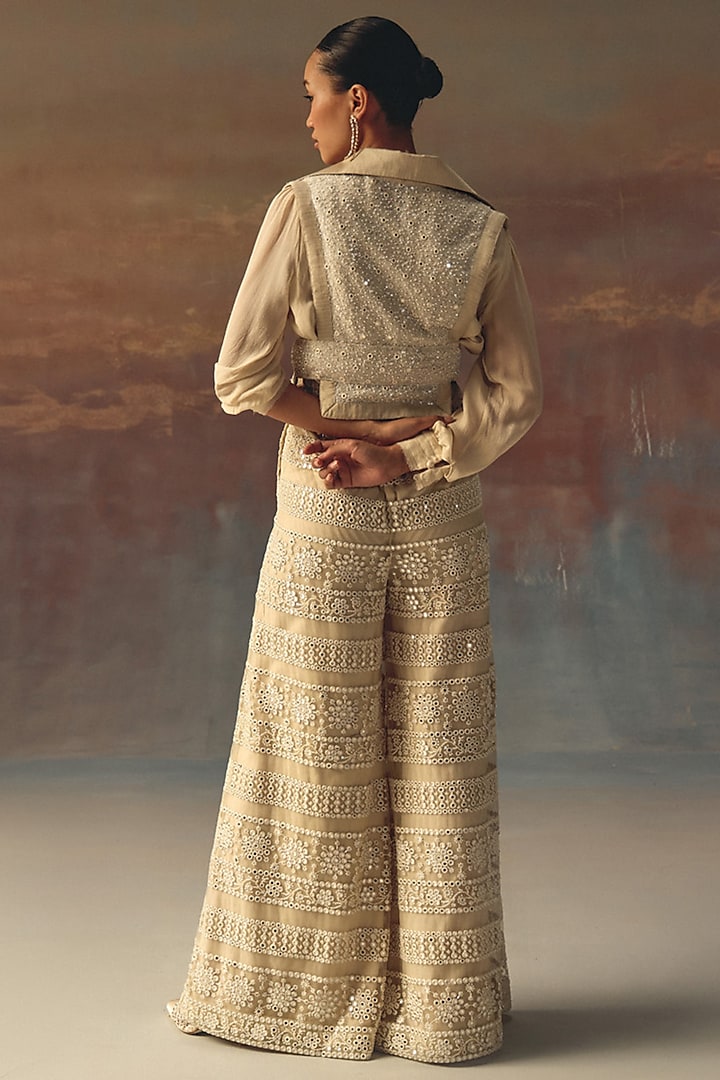 Ivory Georgette High-Neck Gathered Shirt by Twenty Nine at Pernia's Pop Up Shop
