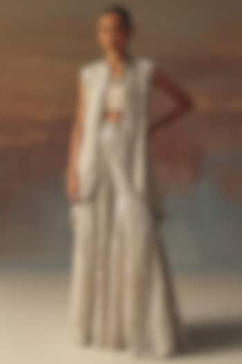 Silver Georgette Mirror Work Long Jacket by Twenty Nine at Pernia's Pop Up Shop