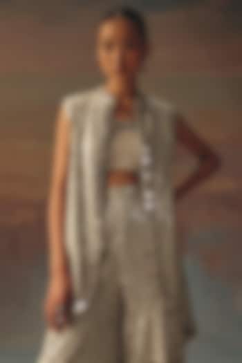 Silver Georgette Mirror Work Bandeau by Twenty Nine at Pernia's Pop Up Shop