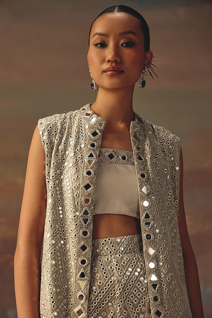 Silver Georgette Mirror Work Bandeau by Twenty Nine at Pernia's Pop Up Shop