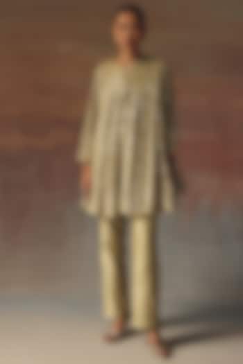 Sage Green Georgette Mirror Work A-Line Jacket Vacation Dress by Twenty Nine at Pernia's Pop Up Shop