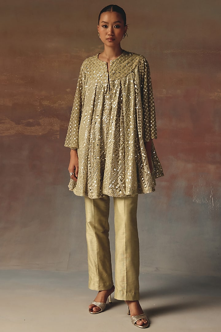 Sage Green Dupion Pants by Twenty Nine at Pernia's Pop Up Shop