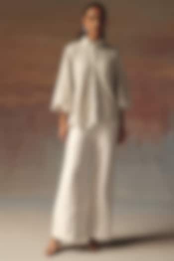 White Georgette Mirror Work Scalloped Jacket by Twenty Nine at Pernia's Pop Up Shop