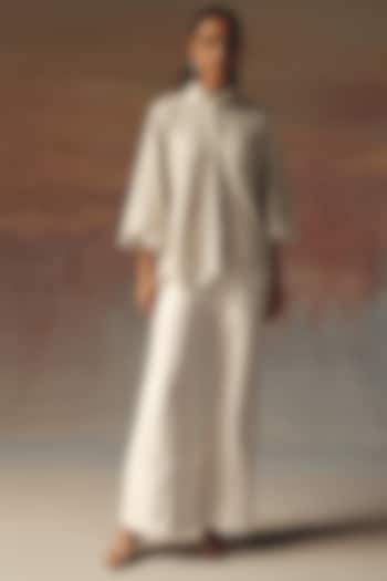 White Dupion Mirror Work Bell-Bottom Pants by Twenty Nine at Pernia's Pop Up Shop