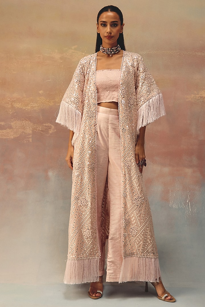 Blush Pink Georgette Mirror Work Kaftan by Twenty Nine at Pernia's Pop Up Shop