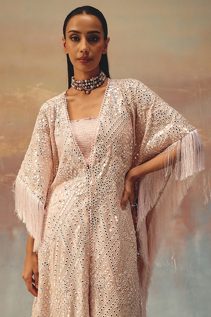Blush Pink Georgette Mirror Work Kaftan by Twenty Nine at Pernia's Pop Up Shop