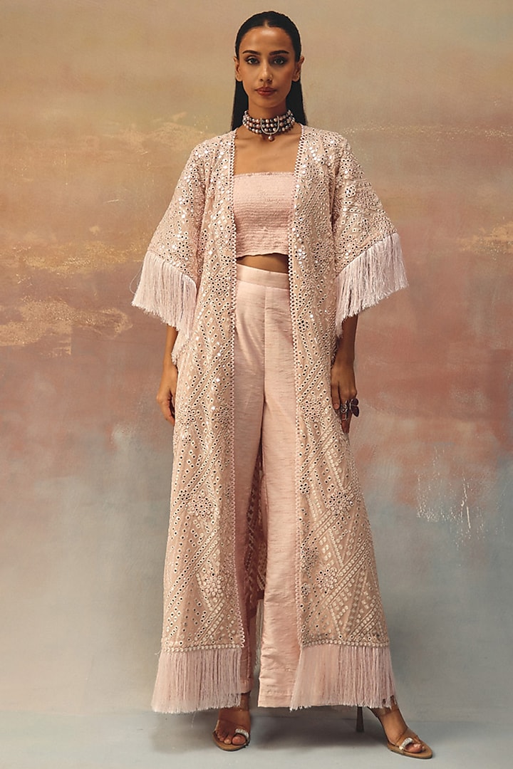 Silver Georgette Mirror Work Bandeau by Twenty Nine at Pernia's Pop Up Shop