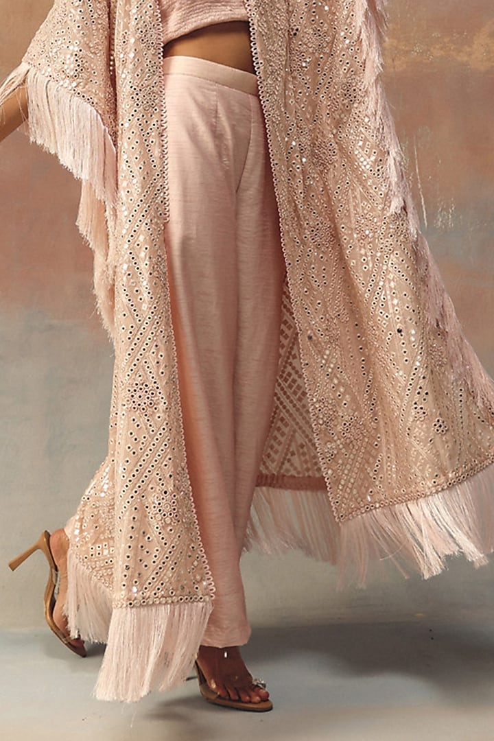 Blush Pink Dupion Mirror Work Ankle-Length Pants by Twenty Nine at Pernia's Pop Up Shop