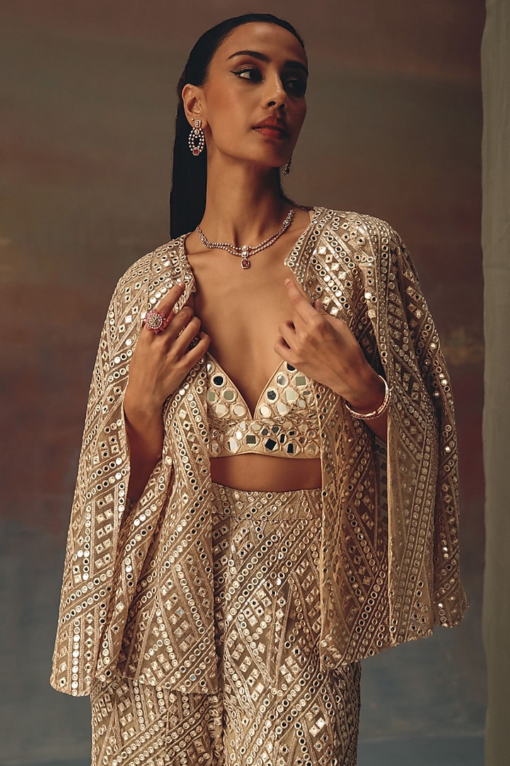 Gold Soft Net Mirror Work Jacket by Twenty Nine at Pernia's Pop Up Shop