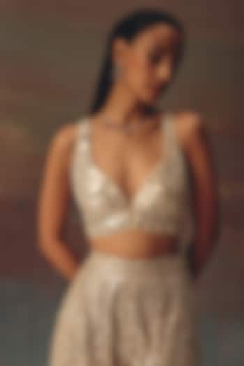 Gold Georgette Mirror Work Bralette by Twenty Nine at Pernia's Pop Up Shop