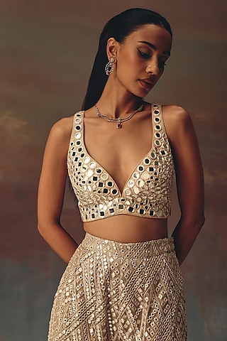Ivory Chanderi Hand Embroidered Bralette by Twenty Nine