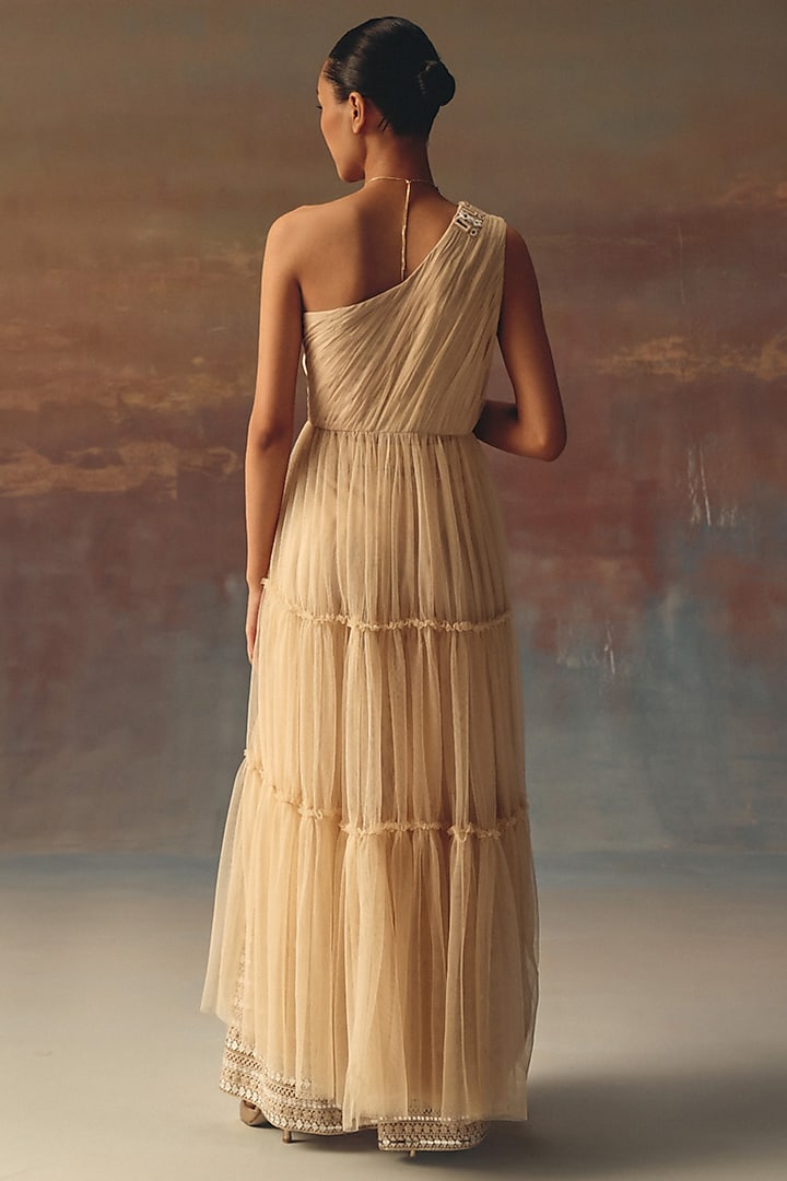 Peach Soft Net Mirror Embellished Palazzo Pants by Twenty Nine at Pernia's Pop Up Shop